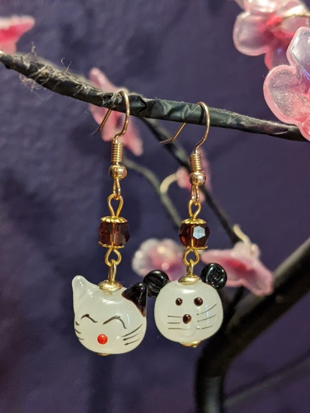 Cat and Mouse Fused Glass Earrings
